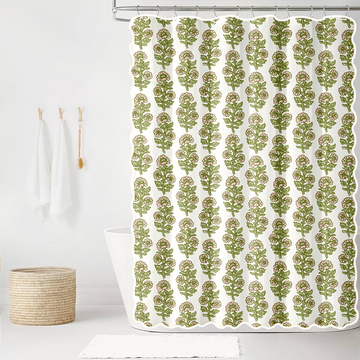 Kathryn in Ballet and Olive Scalloped Edge Shower Curtain