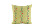 Chartreuse and Red pillow with a strawberry vine pattern