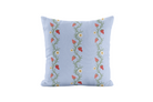 Strawberry vine patterned pillow in periwinkle and red