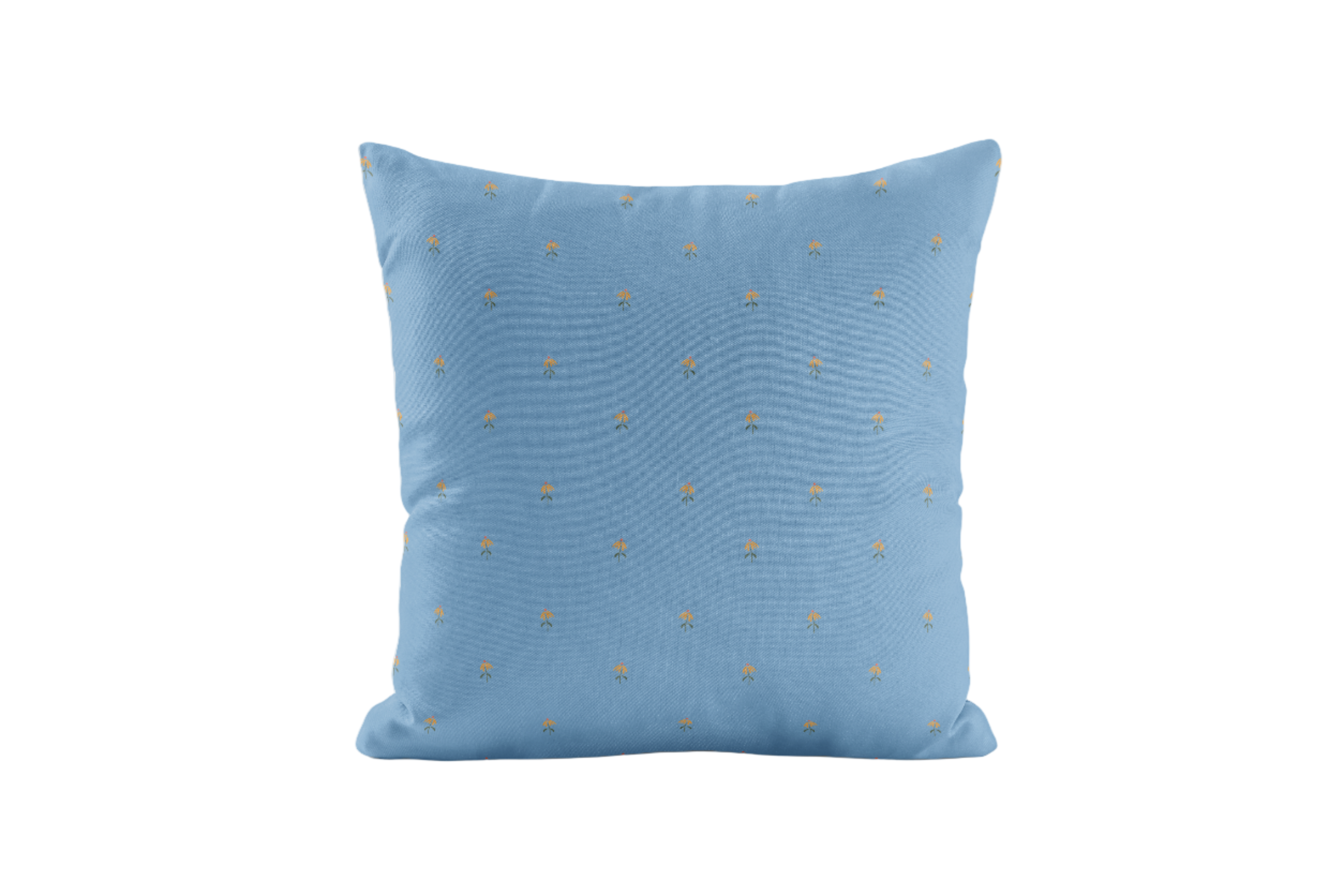 Delicate floral patterned pillow in blue and orange