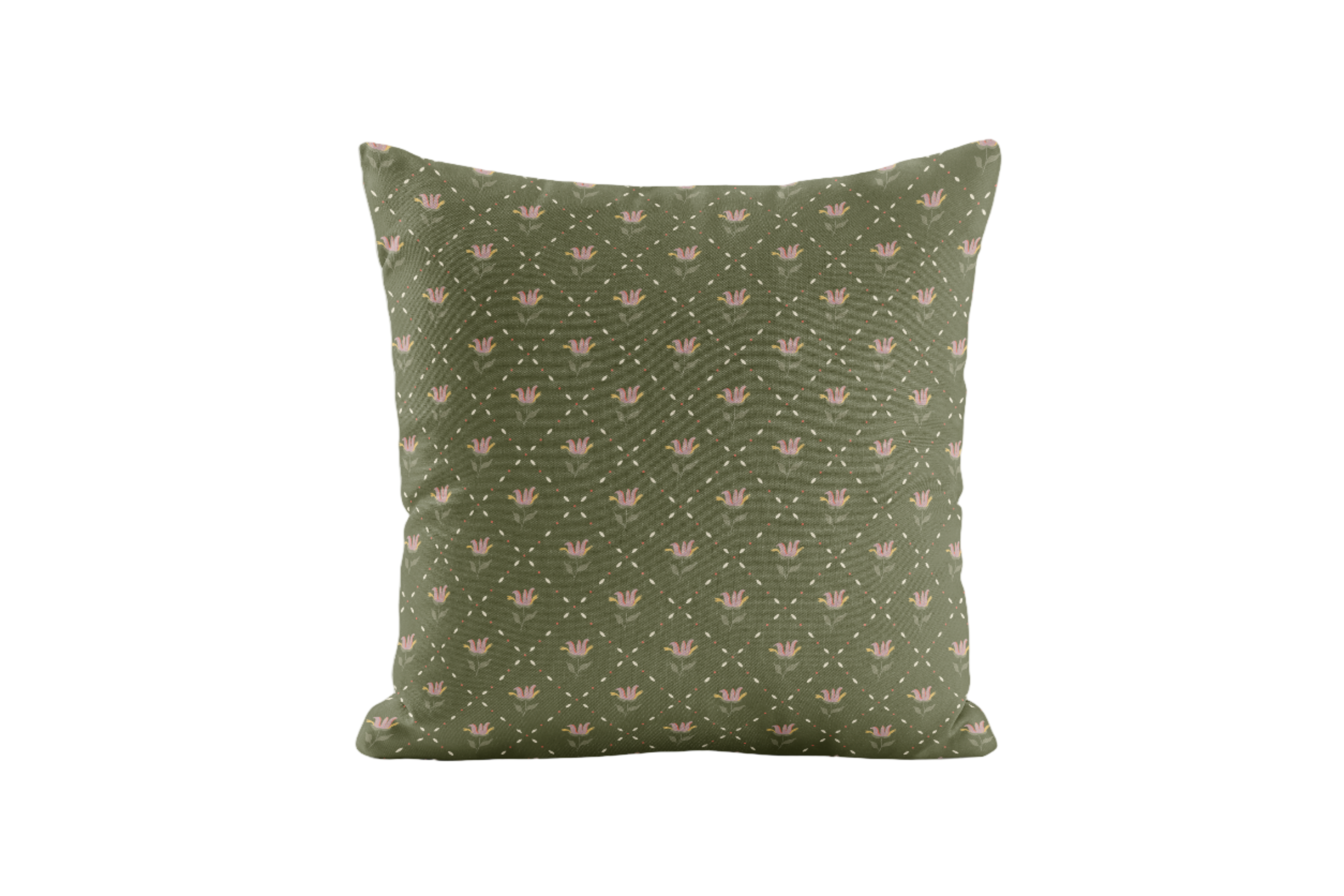 Floral trellis patterned green pillow