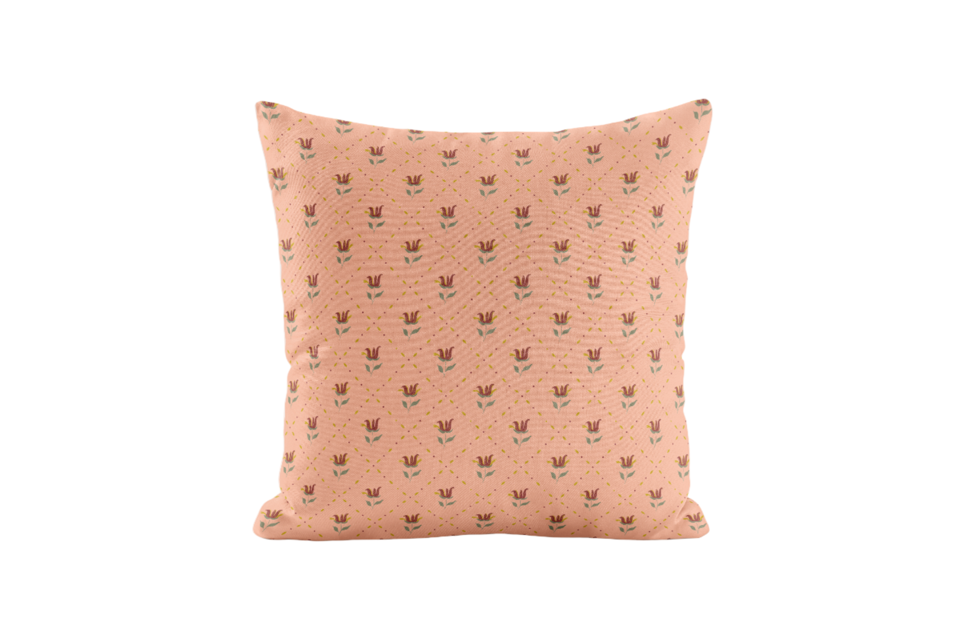 Floral and trellis patterned pillow in peach