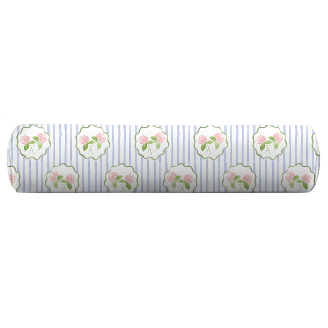 blue striped floral bolster