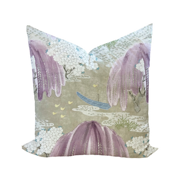 Botanical Thibaut Willow Tree Navy Throw Pillow Cover