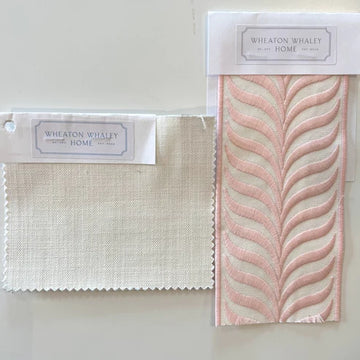 Pink and White Wave Tape on Off White Cotton Drapery Panel (Stain & Soil Repellant)