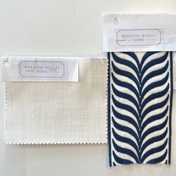 Navy and White Wave Tape on Off White Cotton Drapery Panel (Stain & Soil Repellant)