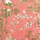 Floral and bird pattern on a pink background Fabric