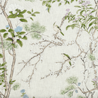 Wallpaper with floral and bird design on a textured background fabric