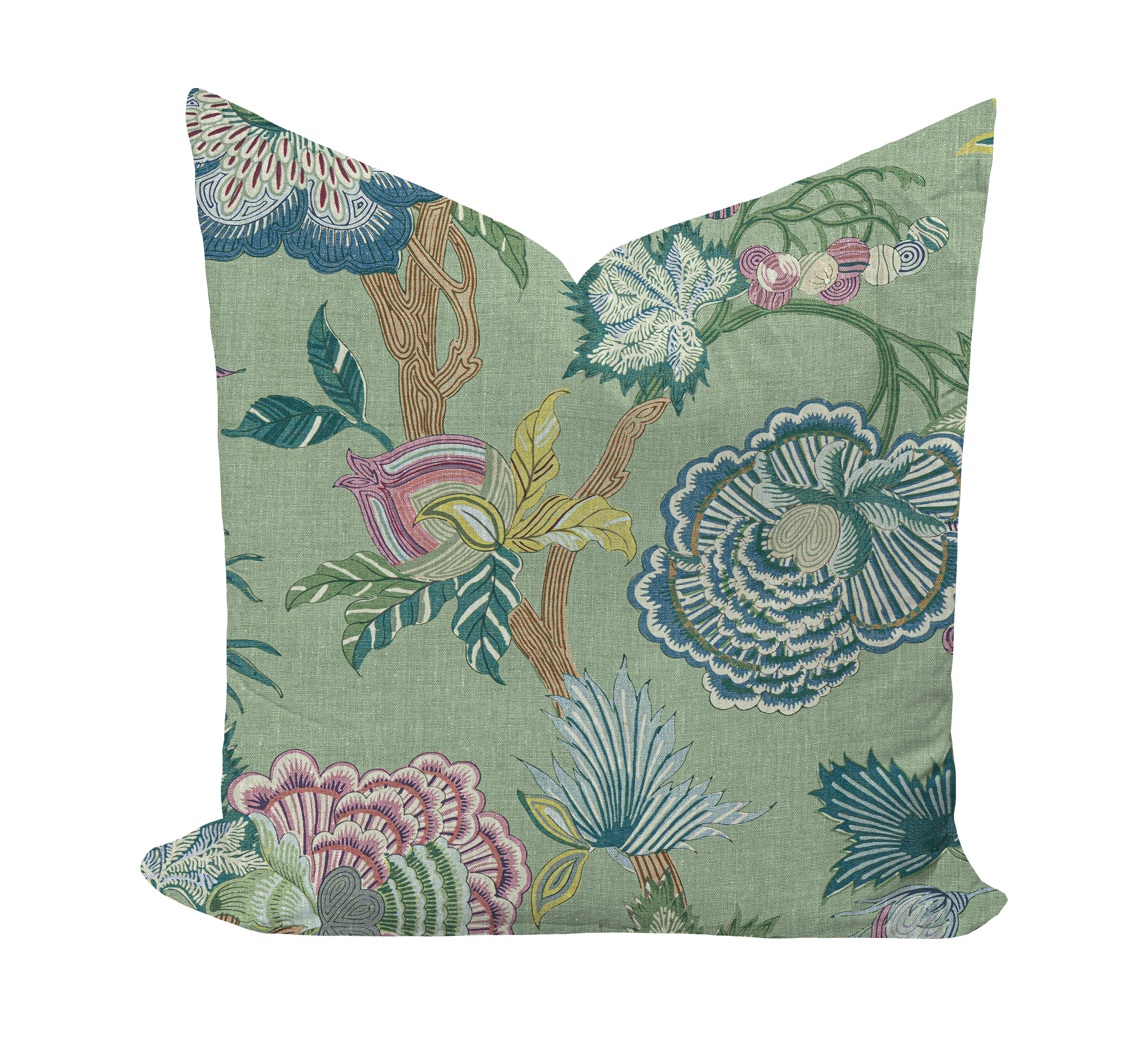 Wheaton Whaley Home Indienne Jacobean in Green by Thibaut Pillow Cover
