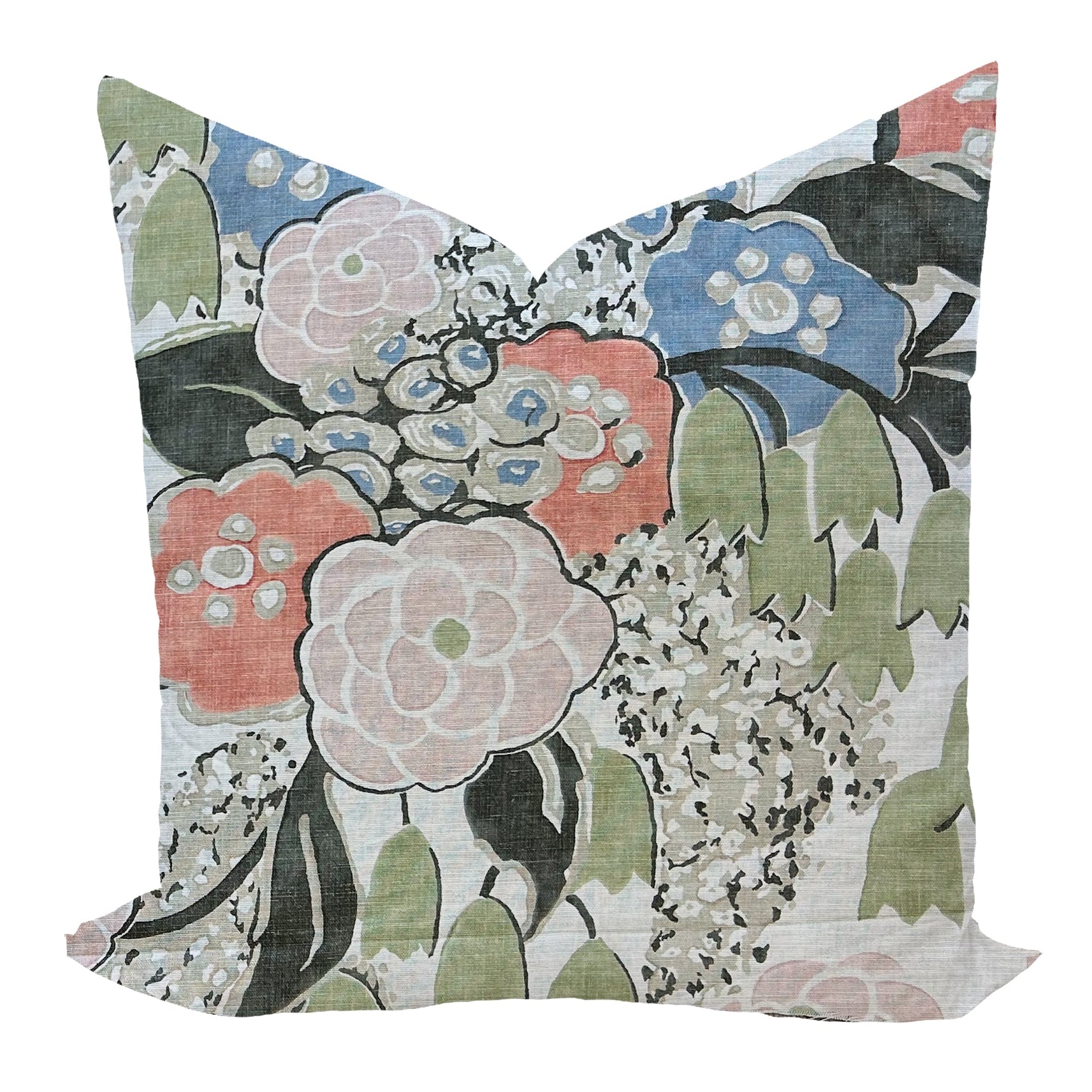 Floral patterned pillow on a white background