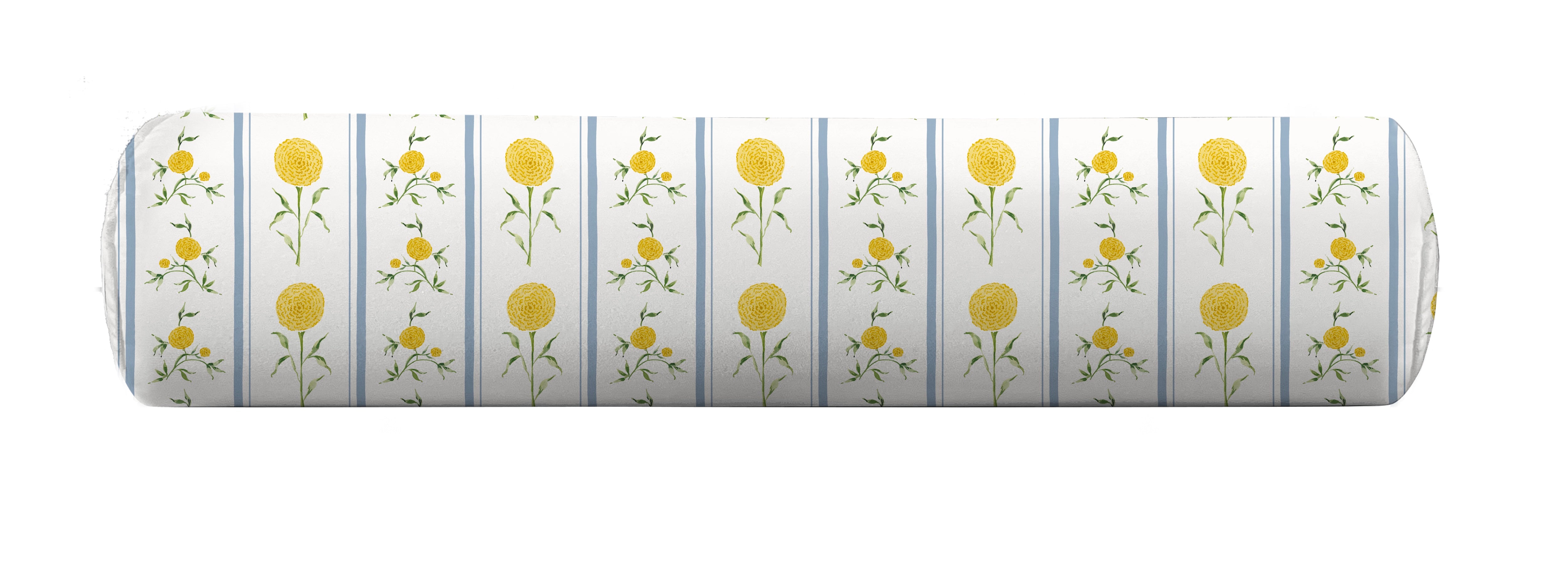 Bolster pillow cover featuring a blue and yellow floral pattern by Camilla Moss