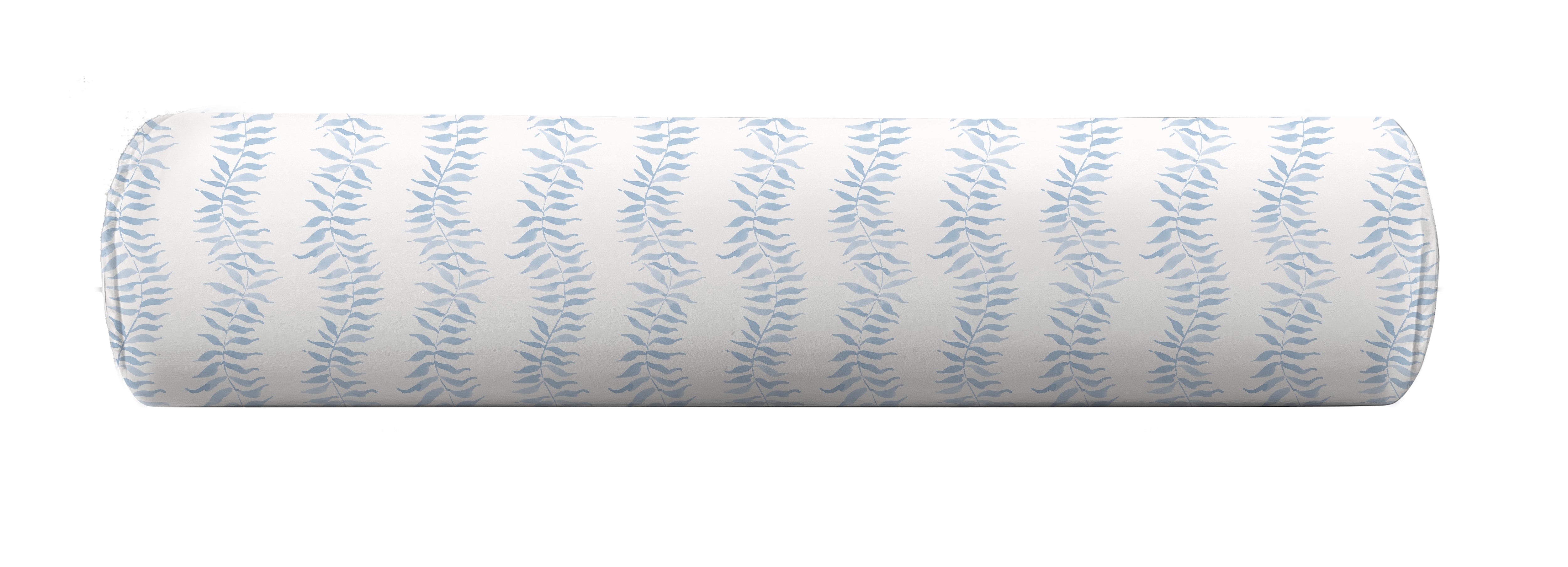 Bolster pillow cover with leaf pattern in blue by Camilla Moss