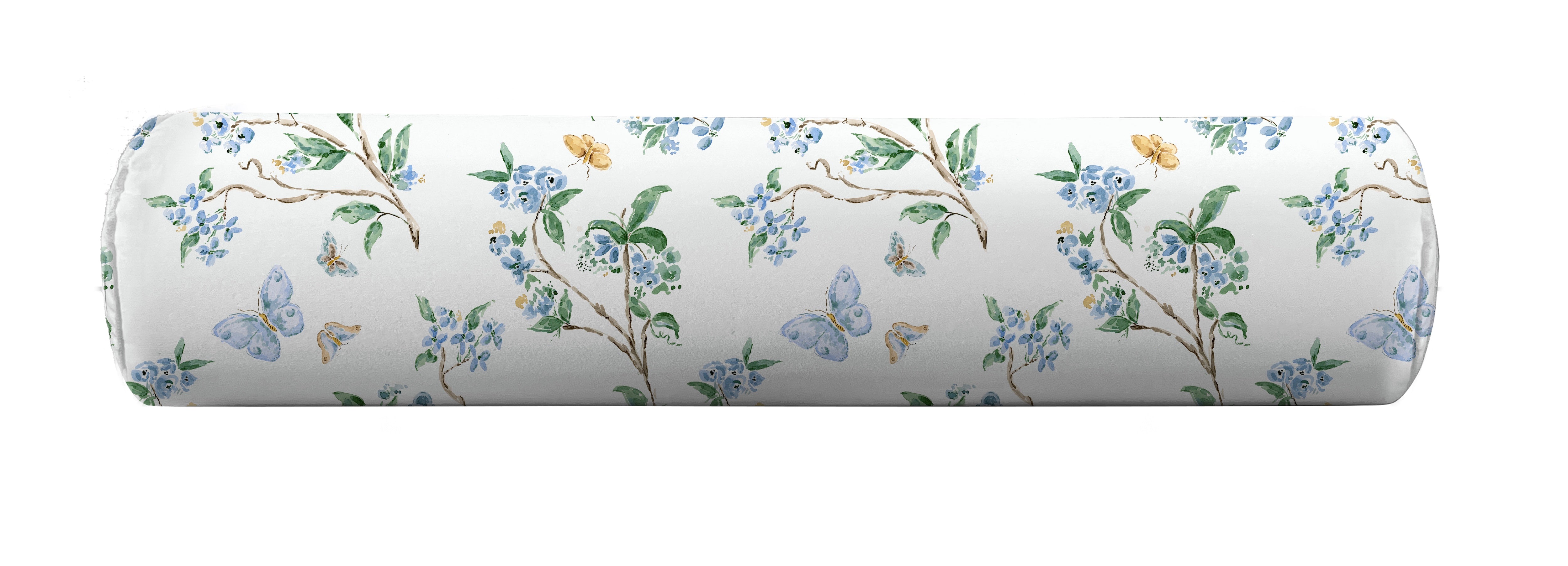 Bolster pillow cover in blue and green with butterflies by Camilla Moss