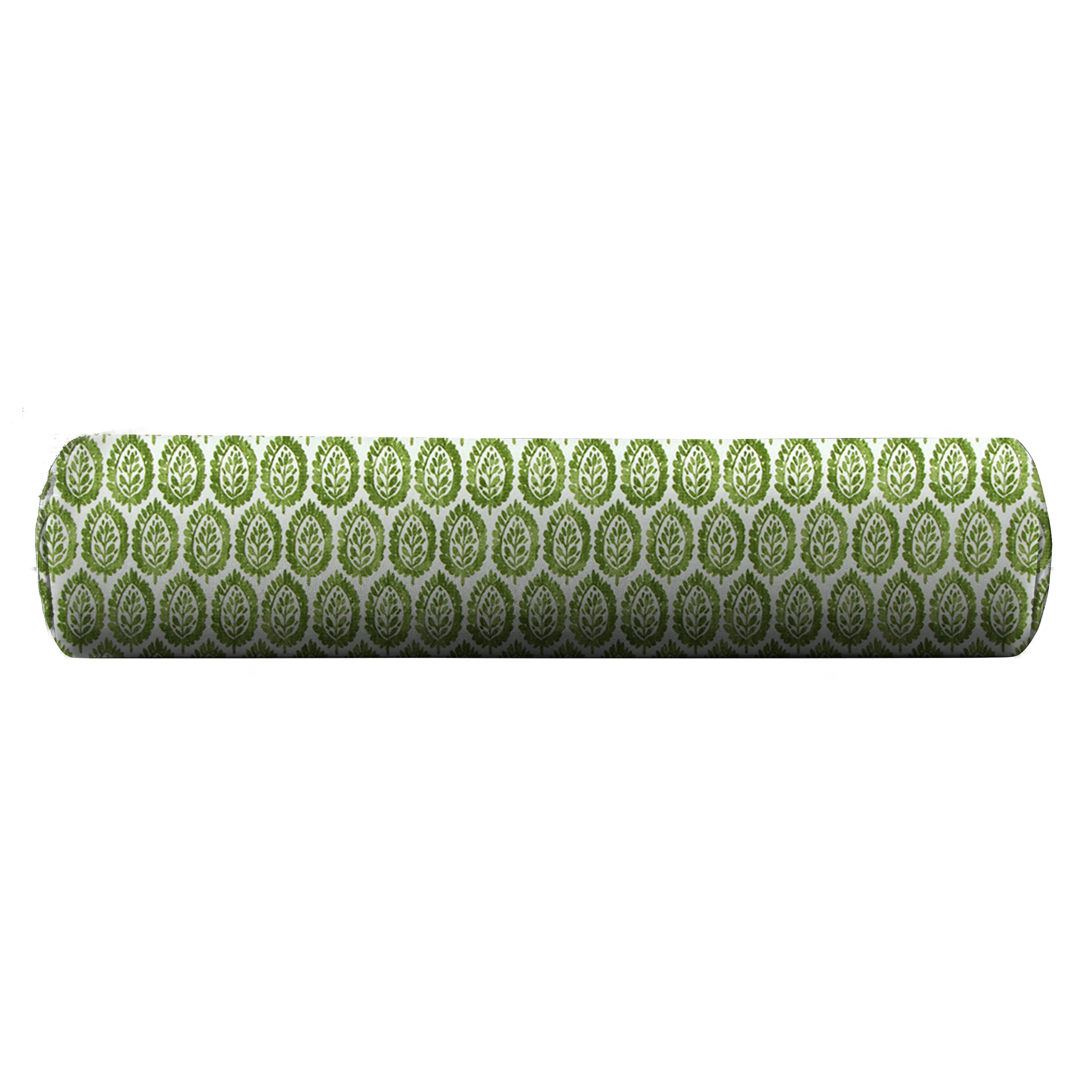 Green leaf patterned bolster pillow cover
