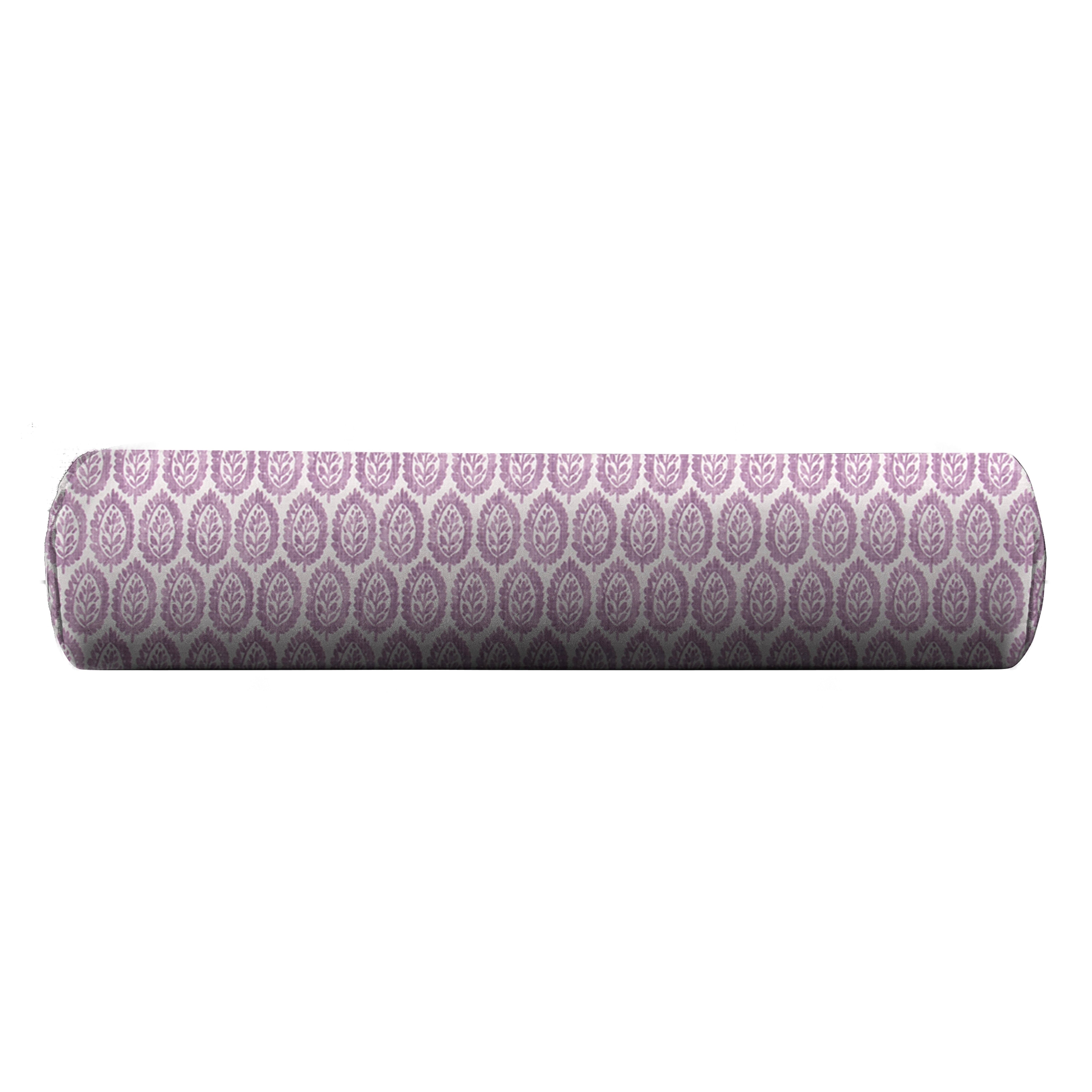 Leaf patterned bolster pillow cover in purple