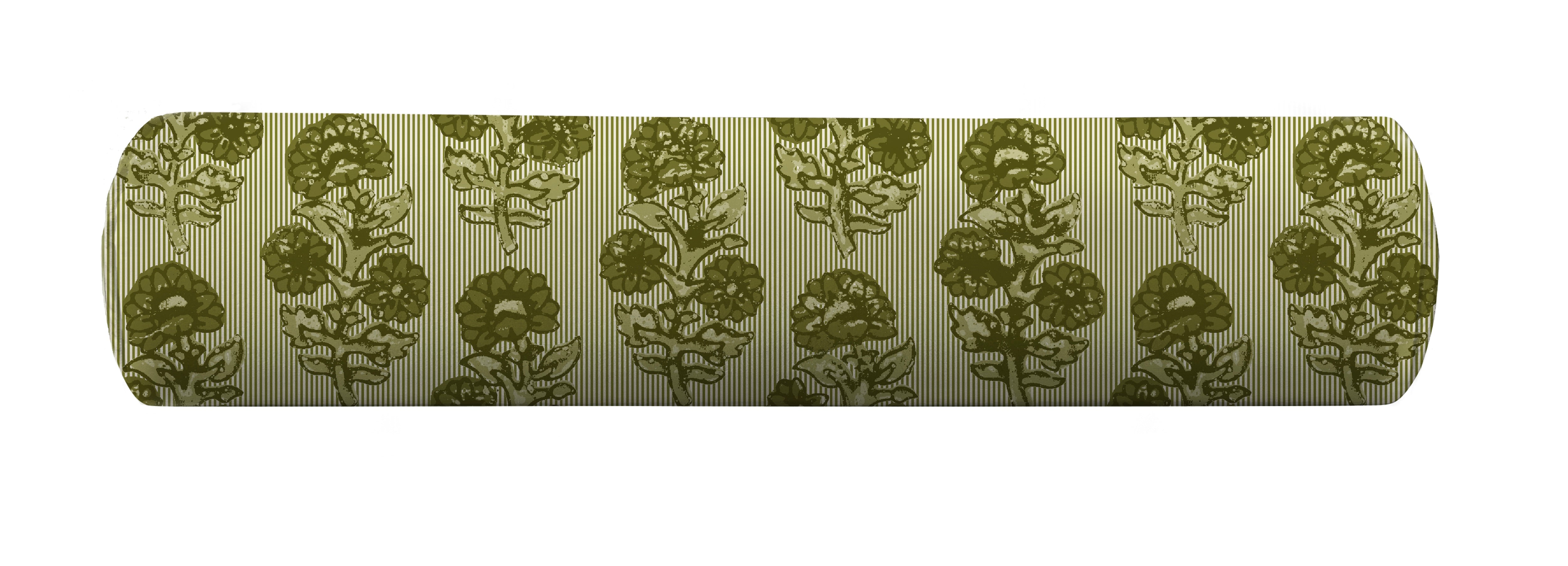 Floral and Striped bolster pillow cover in olive