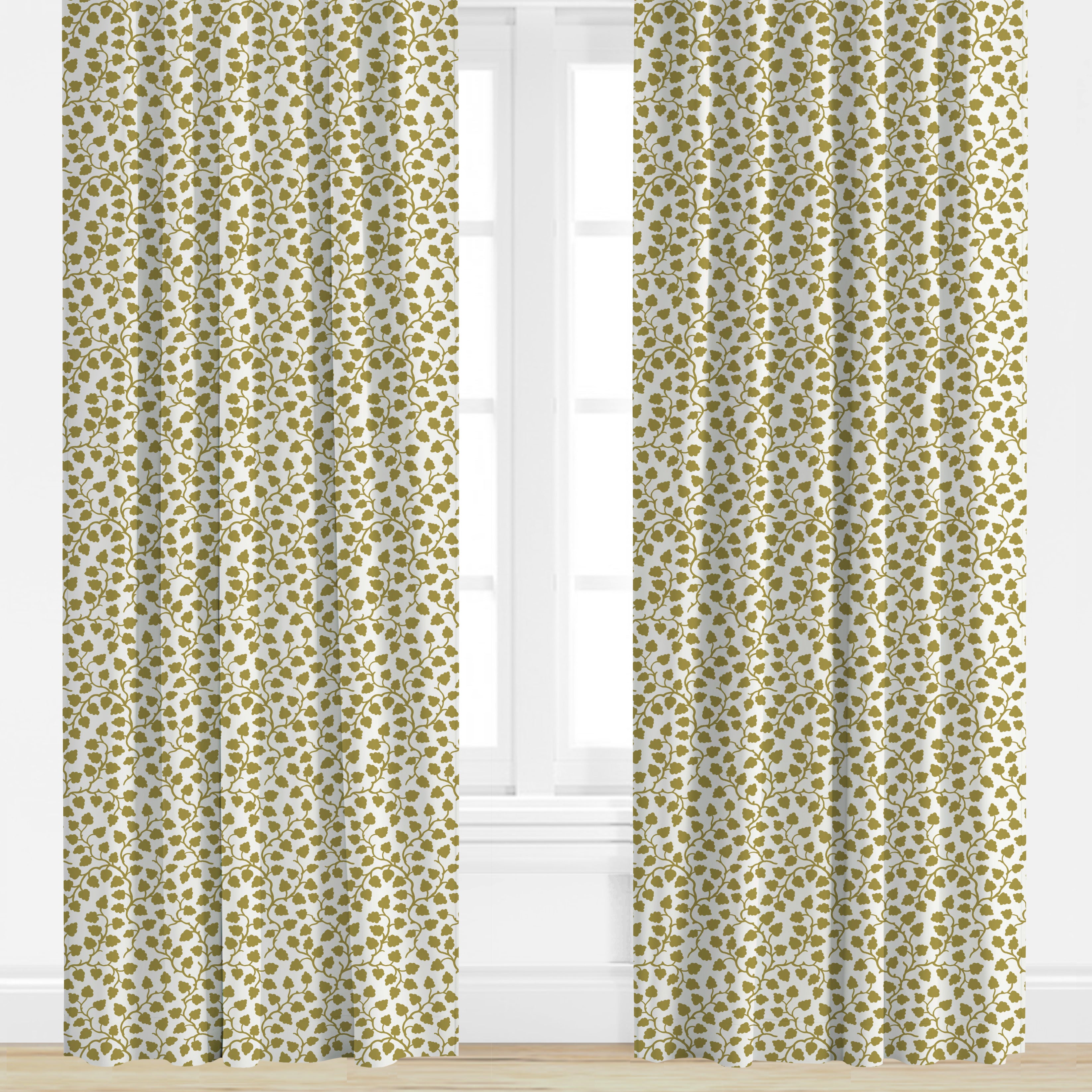 Floral drapery in mustard yellow