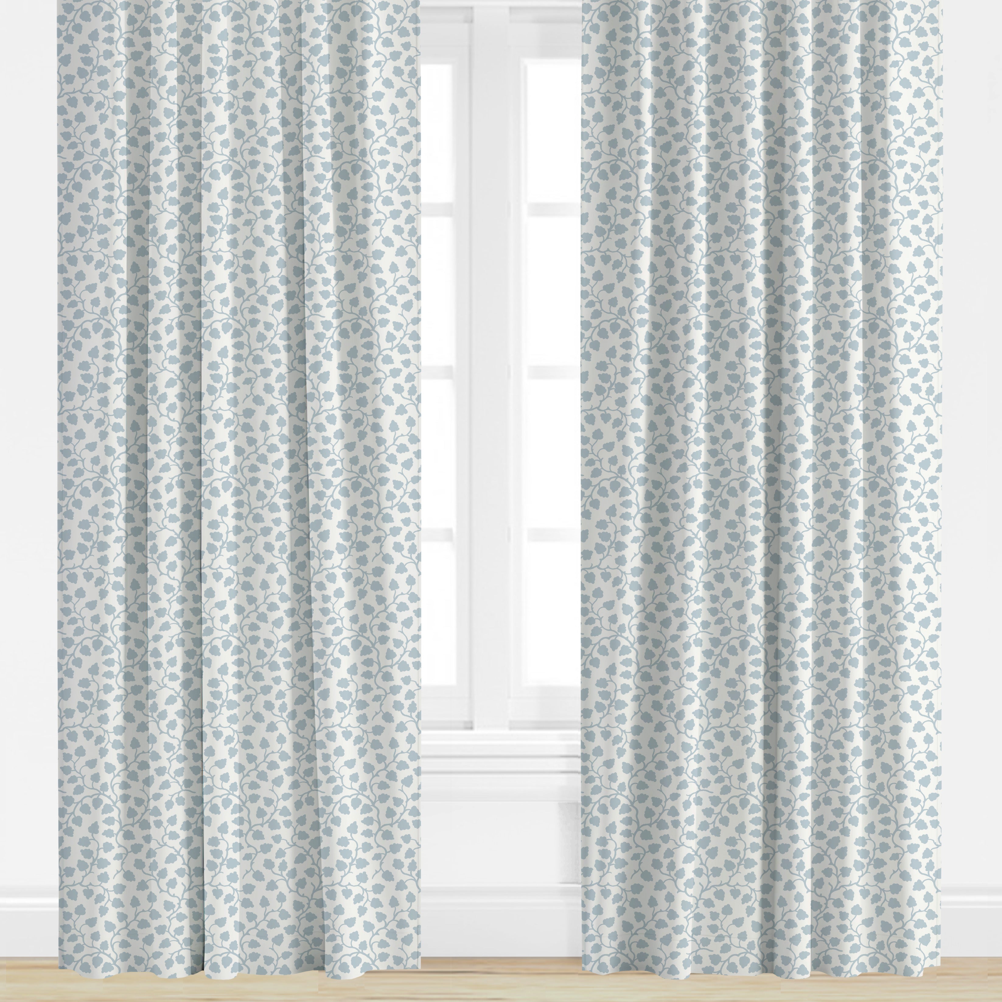 Floral drapes in light blue