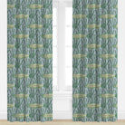 Curtains with fish pattern on a green and blue background