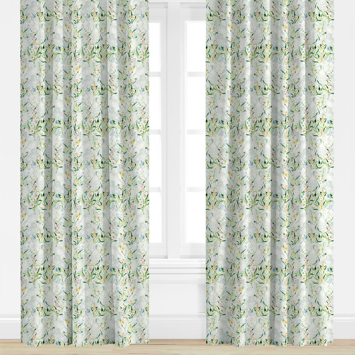 Heron patterned drapery by evelyn henson