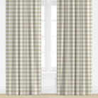 Plaid curtains in beige and white on a white background