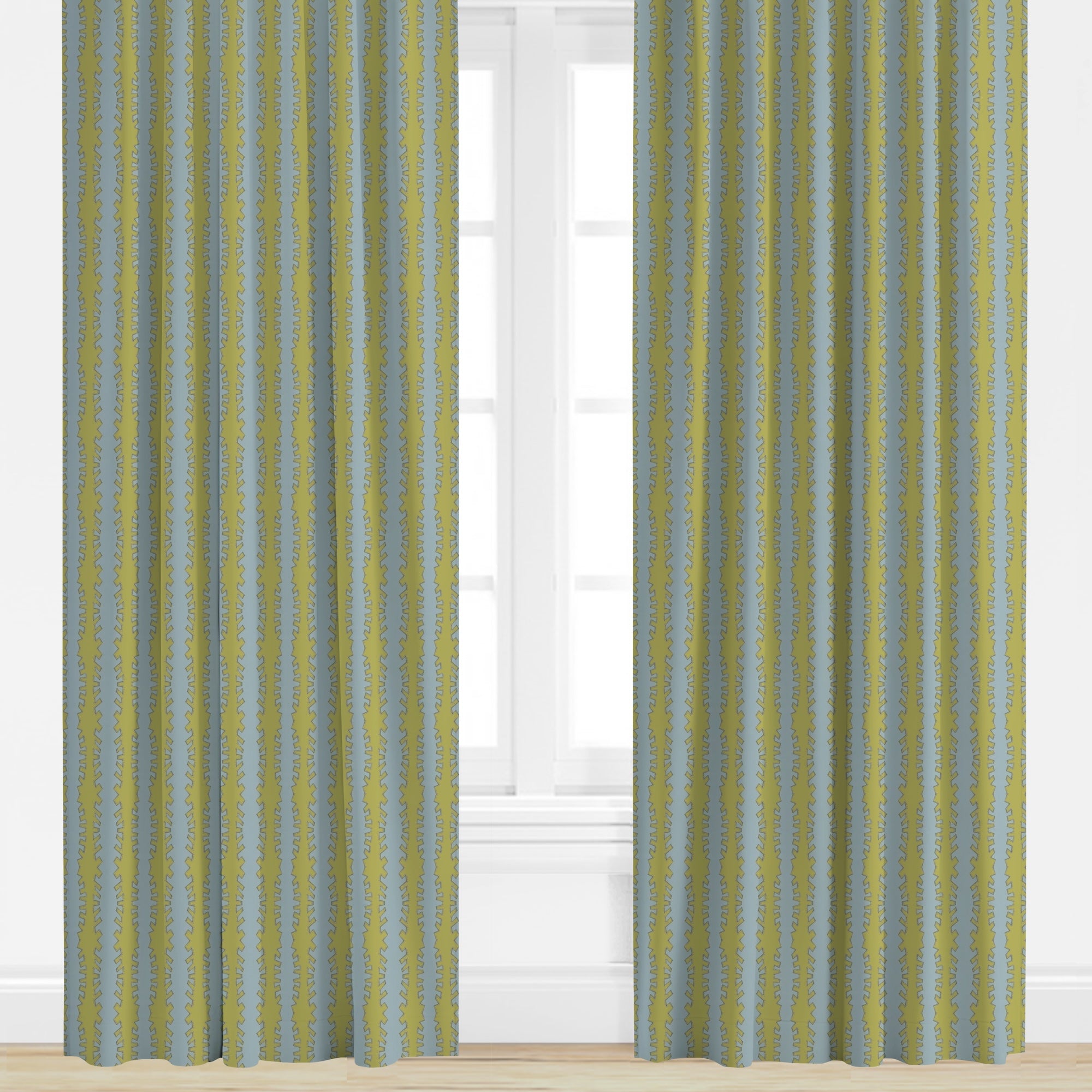 Striped drapes in blue and green