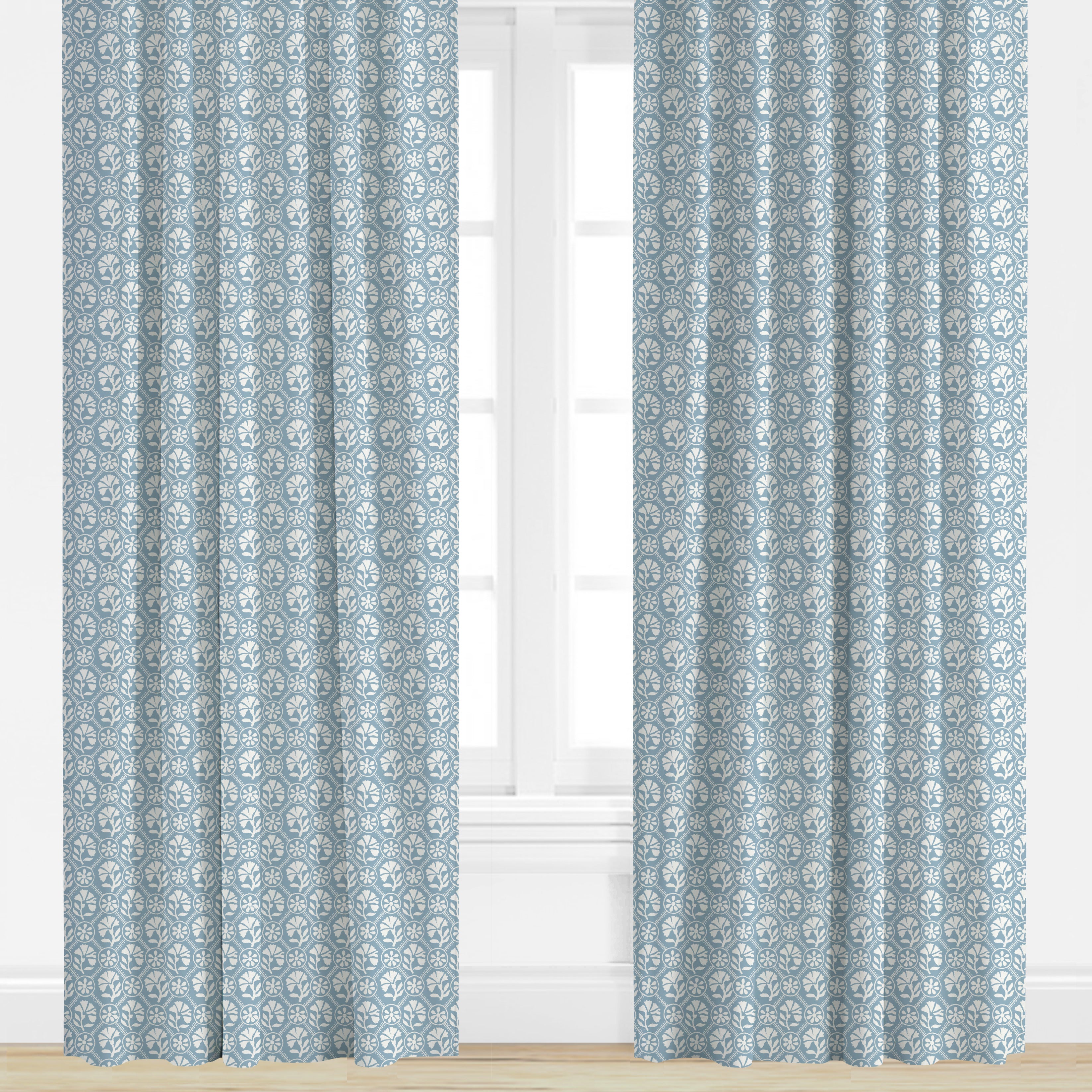 Blue floral block print drapes