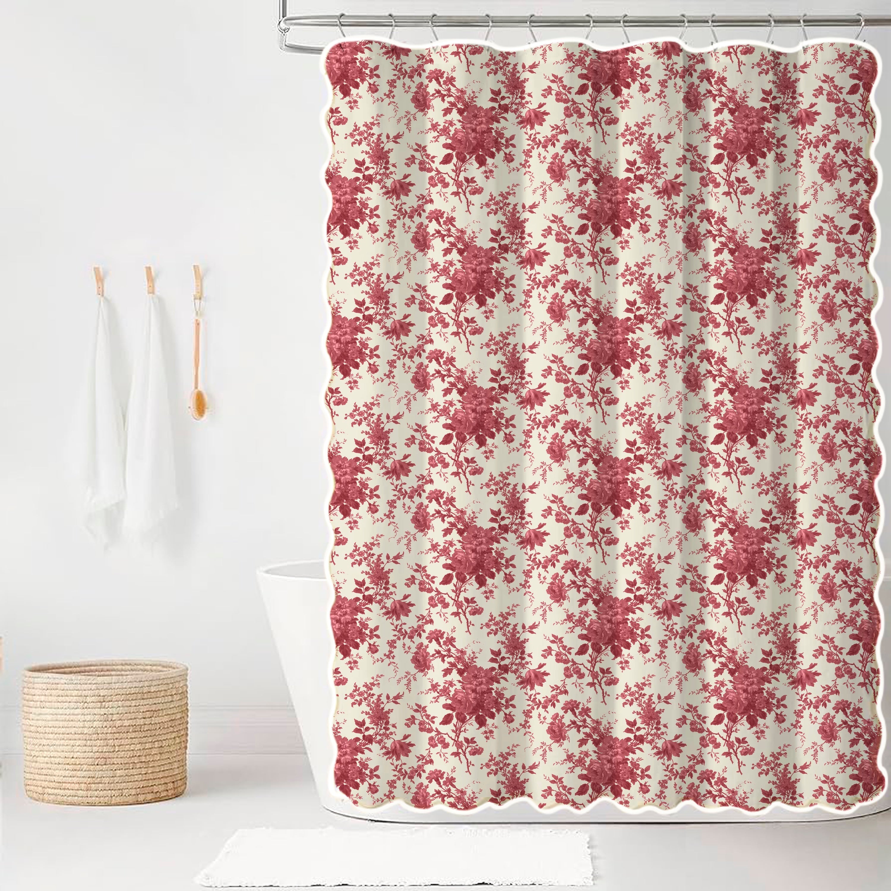 Pink floral shower curtain
