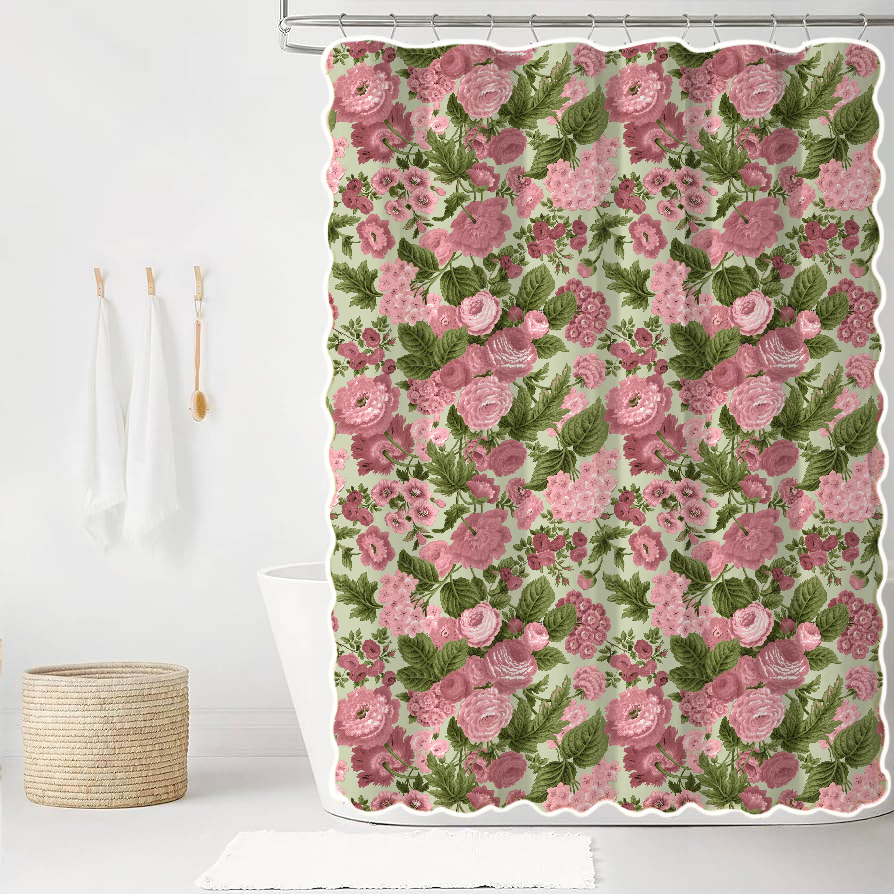 pink and green floral shower curtain