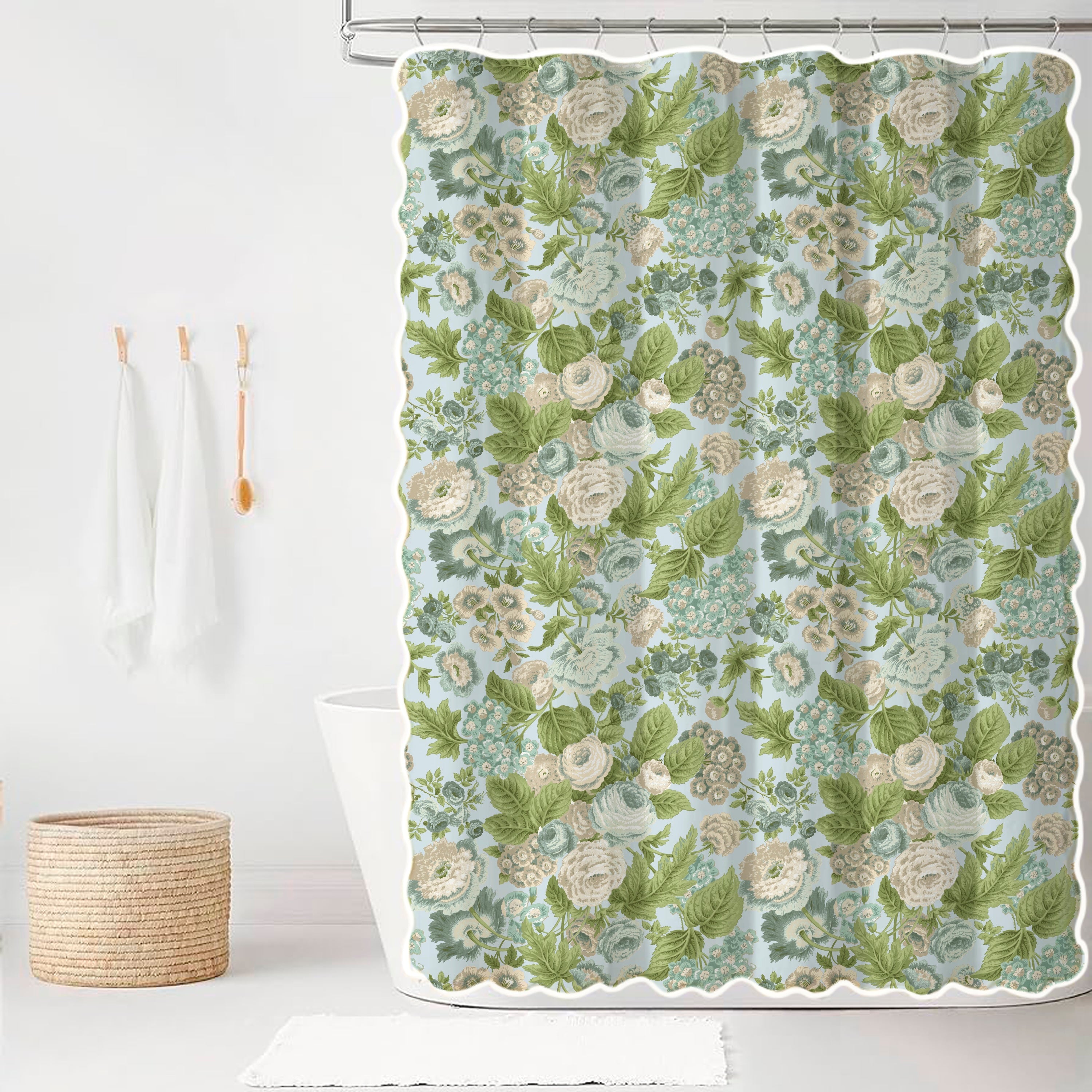 Blue and green floral shower curtain