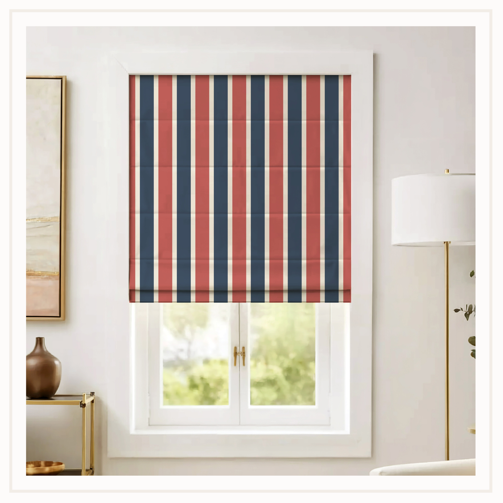 Navy and Red striped roman shade