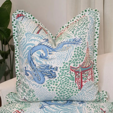 WWH Fave - Trend Dragon in Aqua with Jungle Ikat Green Pleated Flange