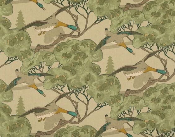 flying ducks patterned bed footer in emerald