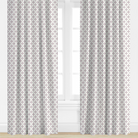 purple, star Patterned curtains on a window with a white background