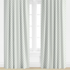 seafoam, star Patterned curtains on a window with a white background