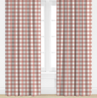 Red and white checkered curtains on a window with a white background