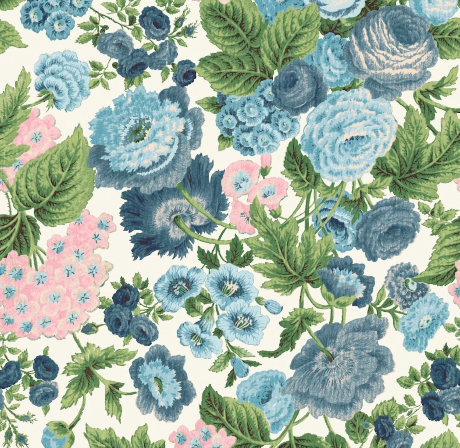 A yard of fabric featuring a Martha pattern with a vibrant floral design in pink, blue, and green on a dark background.
