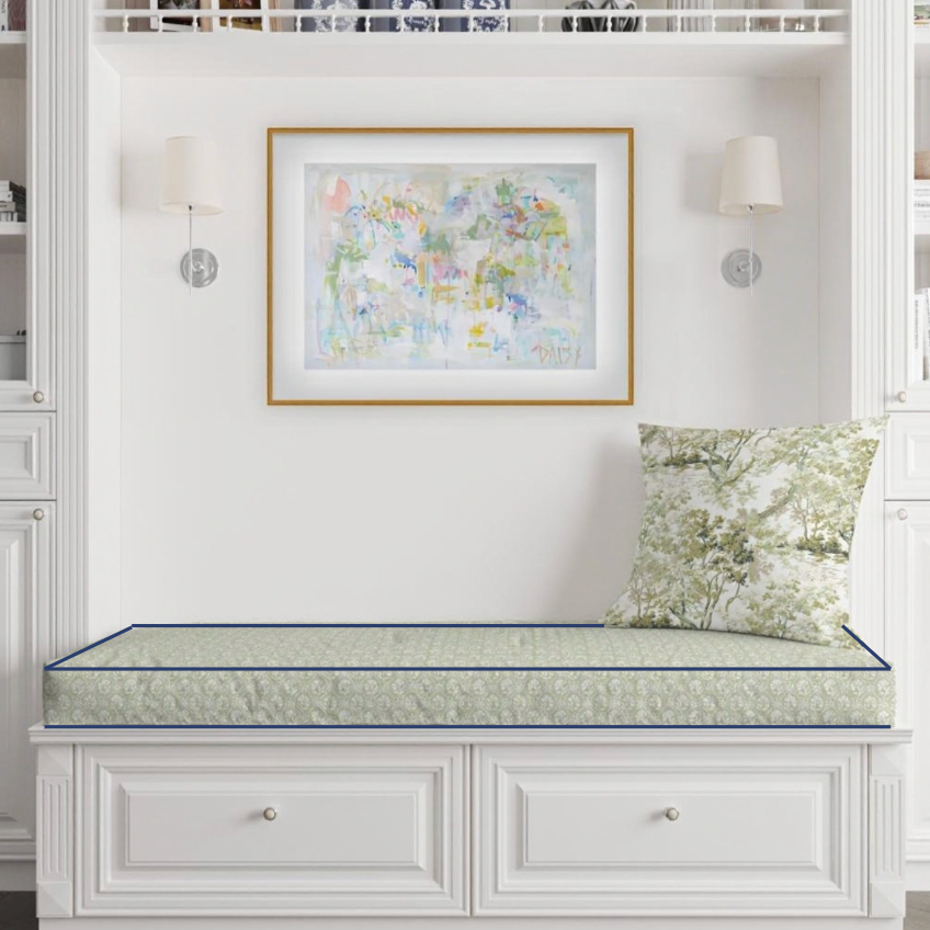 custom bench cushion in floral green pattern