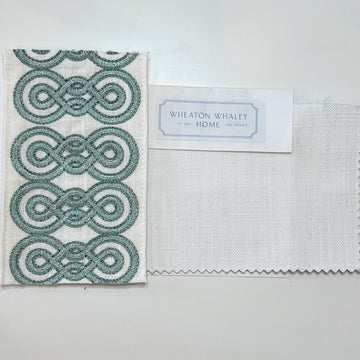 Seafoam Infinity Tape on White Cotton Drapery Panel (Stain & Soil Repellant)